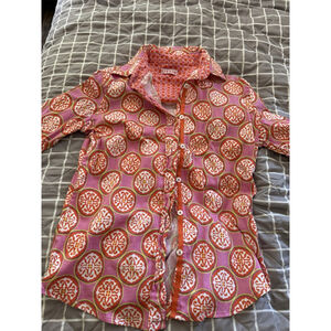Tizzie Button-Up Shirt Orange Pink Circle Pattern